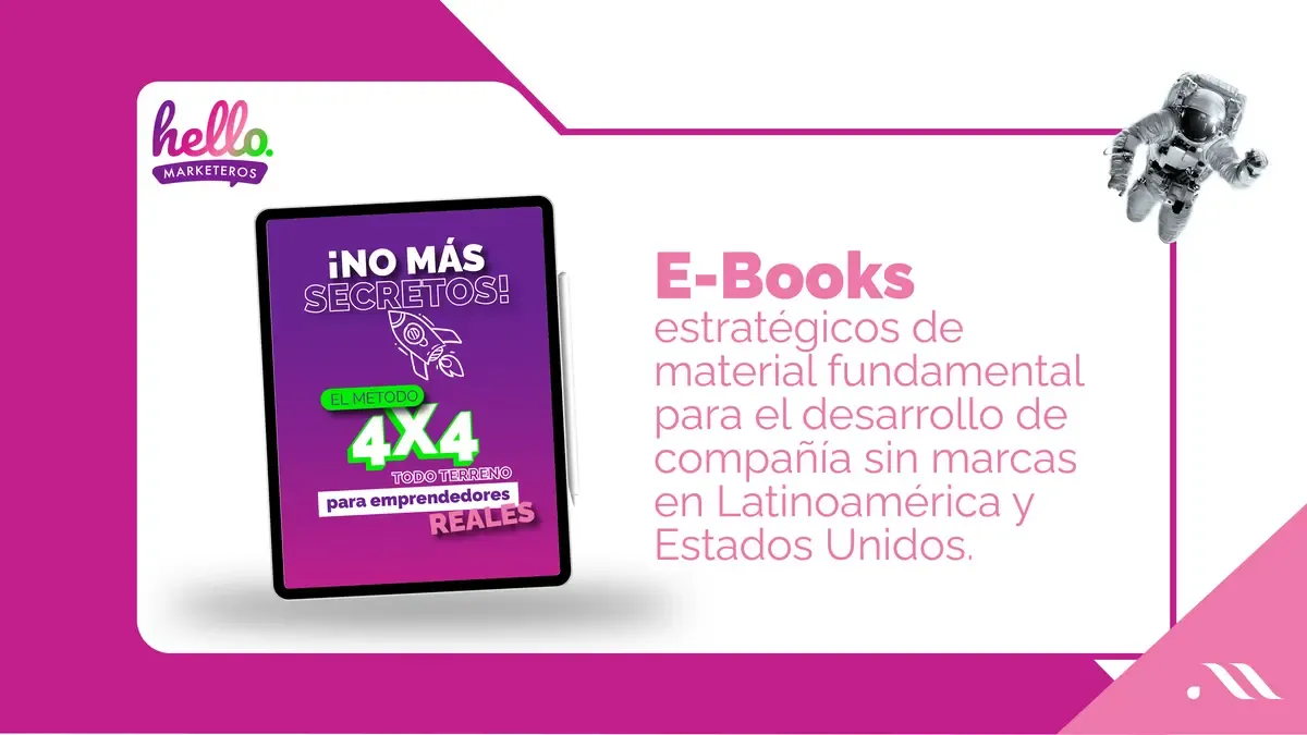 Mockup de ebooks que ofrece hello marketeros