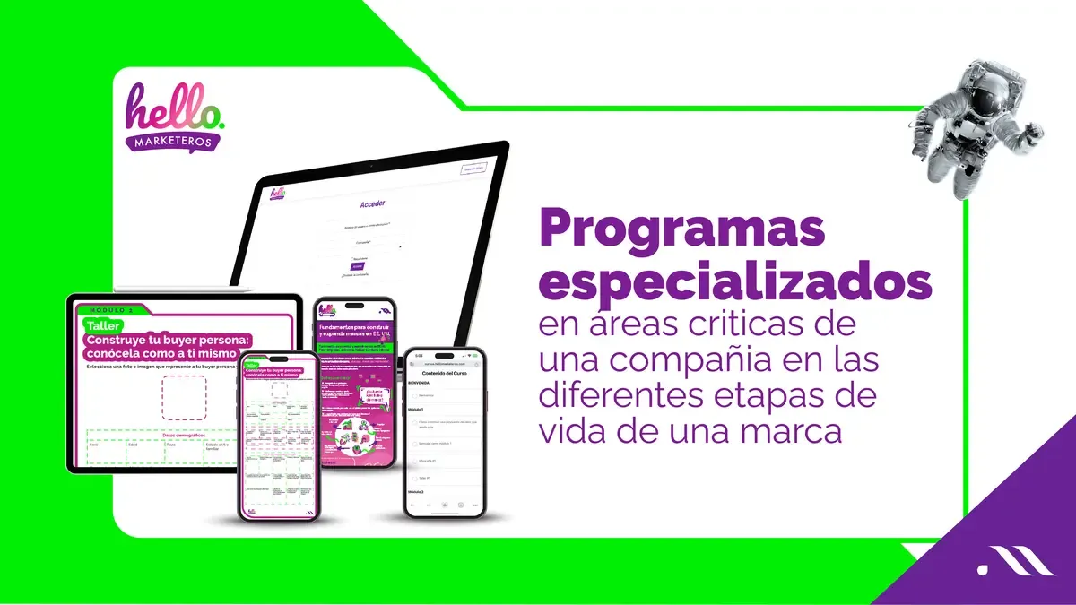 Mockup de programas especializados que ofrece hello marketeros